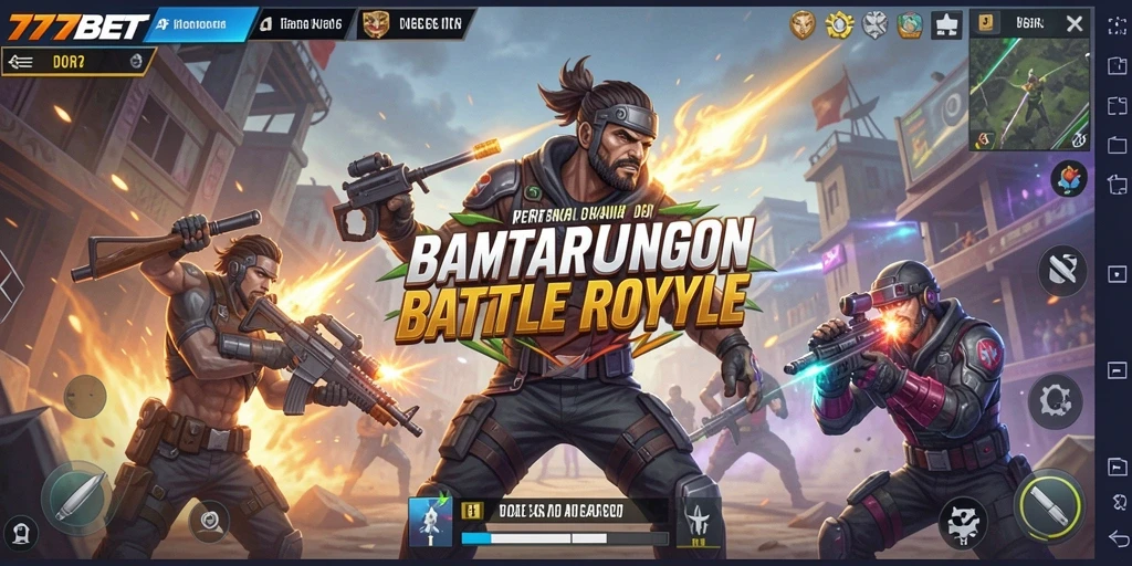 Screenshot utama 777BET menampilkan aksi seru dalam game Battle Royale.