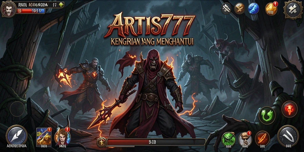 Screenshot gameplay <strong>ARTIS777</strong> menampilkan suasana mencekam saat menjelajahi kegelapan.