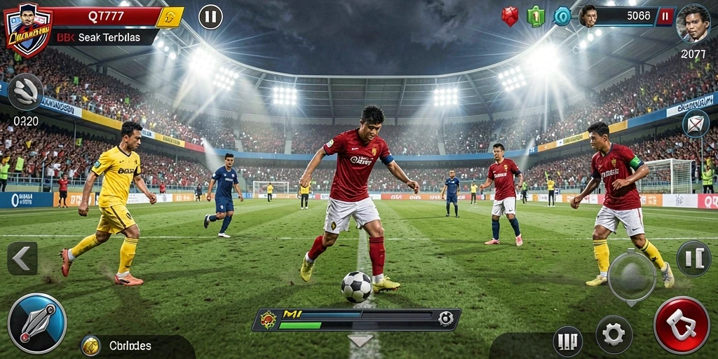 Screenshot gameplay QT777 dengan aksi sepak bola yang mendebarkan.